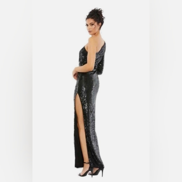 NWT Mac Duggal Elegant Black Sequin One-Shoulder Dress - Size 12 - Picture 2 of 5